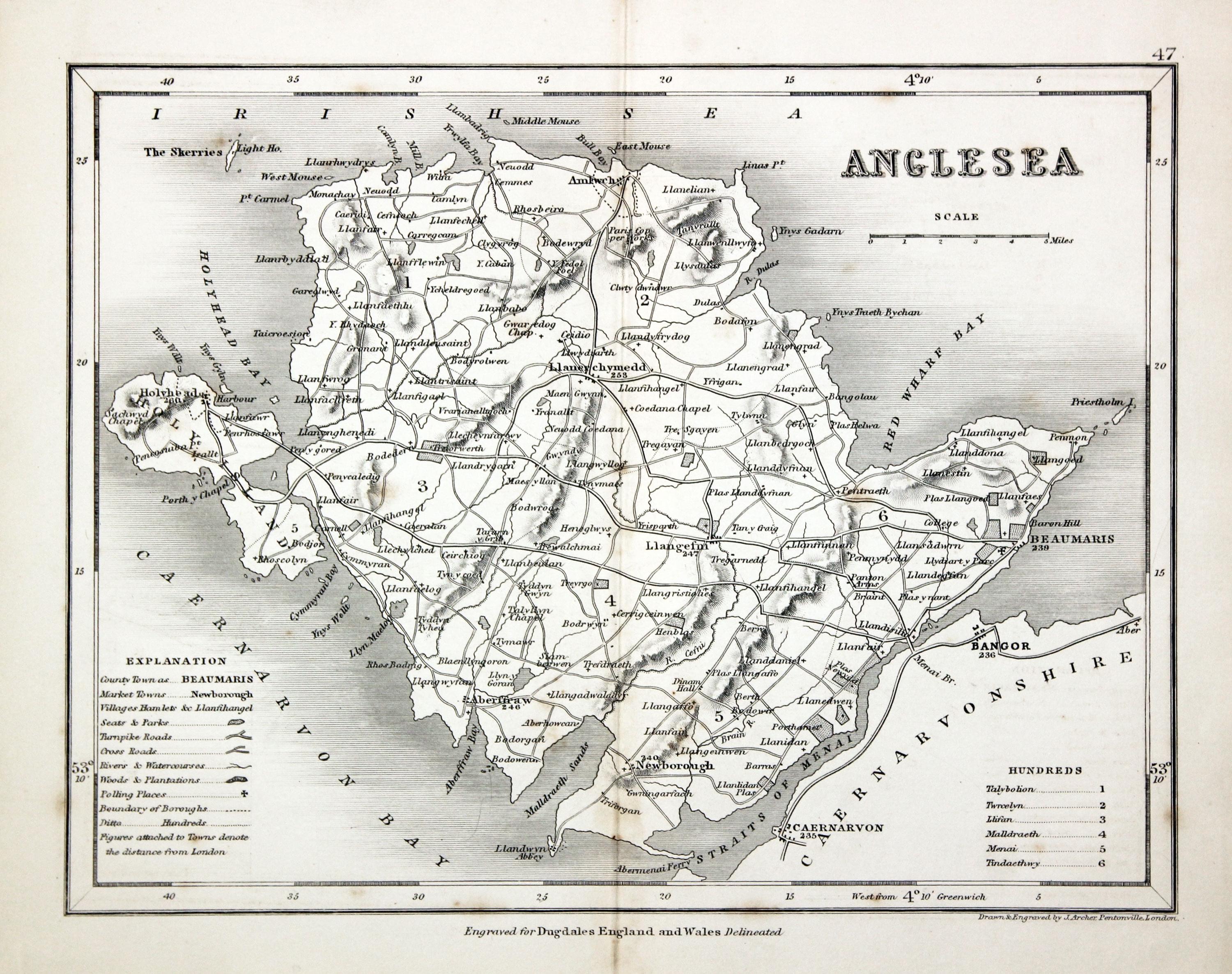 Map of Anglesey by Joshua Archer c.1842  Map of Anglesey by Joshua Archer c.1842