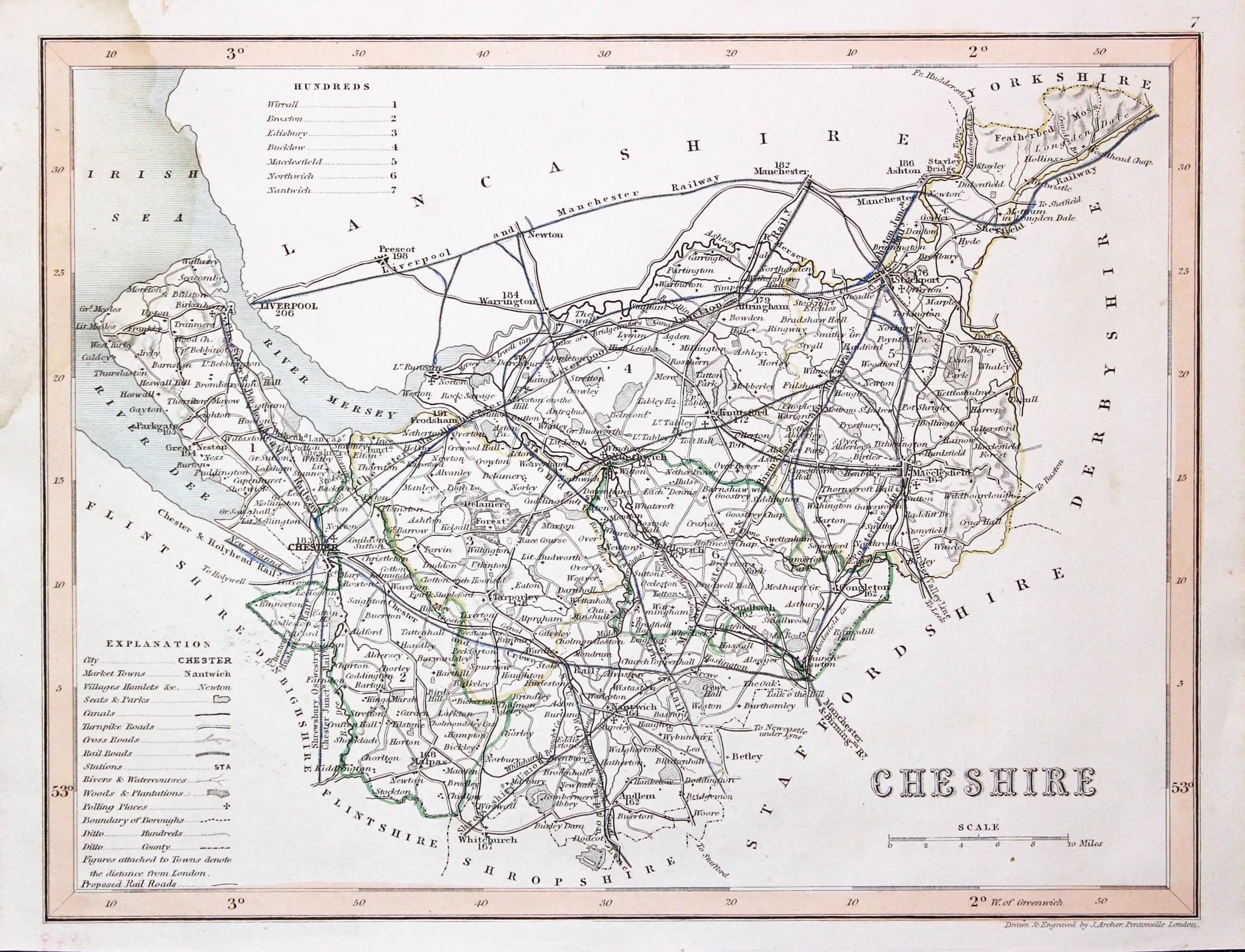 Map of Cheshire by Joshua Archer, c.1845  Map of Cheshire by Joshua Archer, c.1845