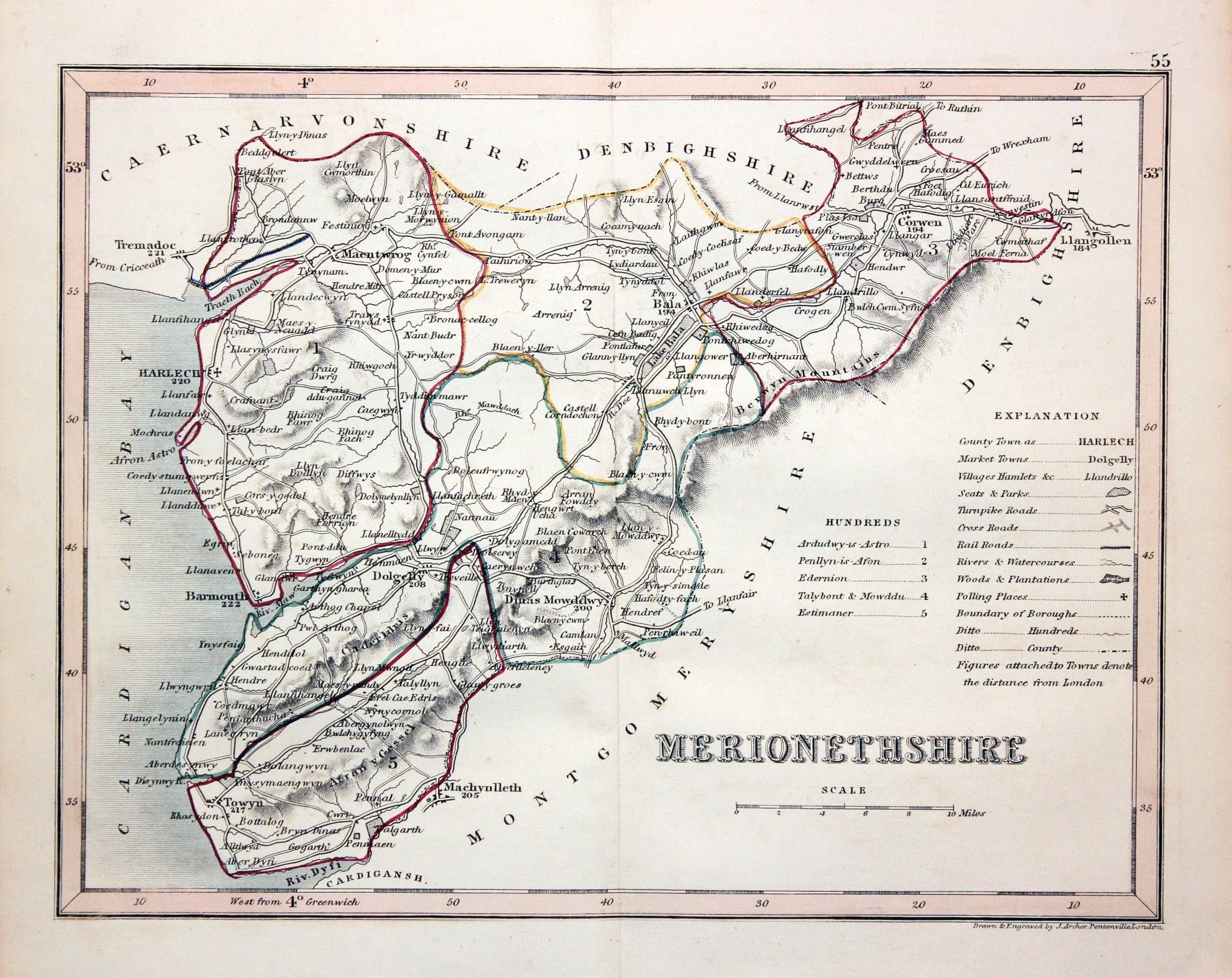 Map of Merionethshire by Joshua Archer c.1842  Map of Merionethshire by Joshua Archer c.1842