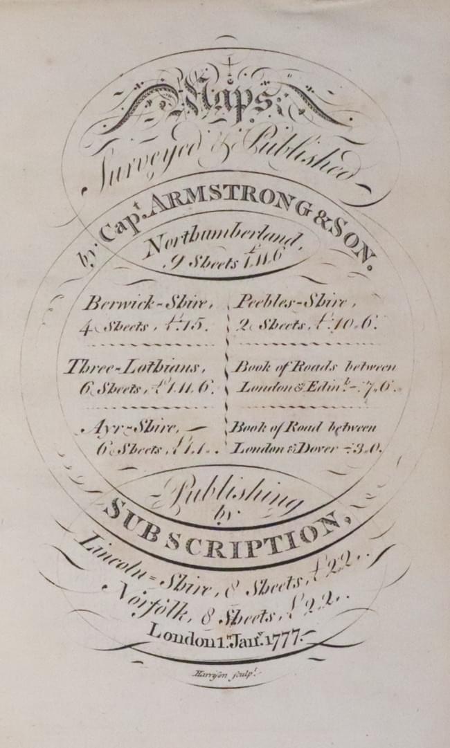 Advert for Andrew Armstrong's maps 1777