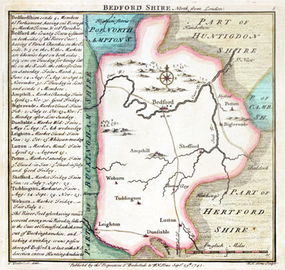  Map of Bedfordshire by T. Badeslade and W. H. Toms, 1741 