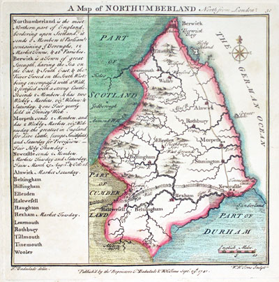  Map of Northumberland by T. Badeslade and W. H. Toms, 1741 
