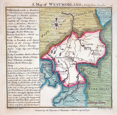 Map of Westmorland by T. Badeslade and W. H. Toms, 1741 