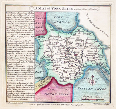  Map of Yorkshire by T. Badeslade and W. H. Toms, 1741 