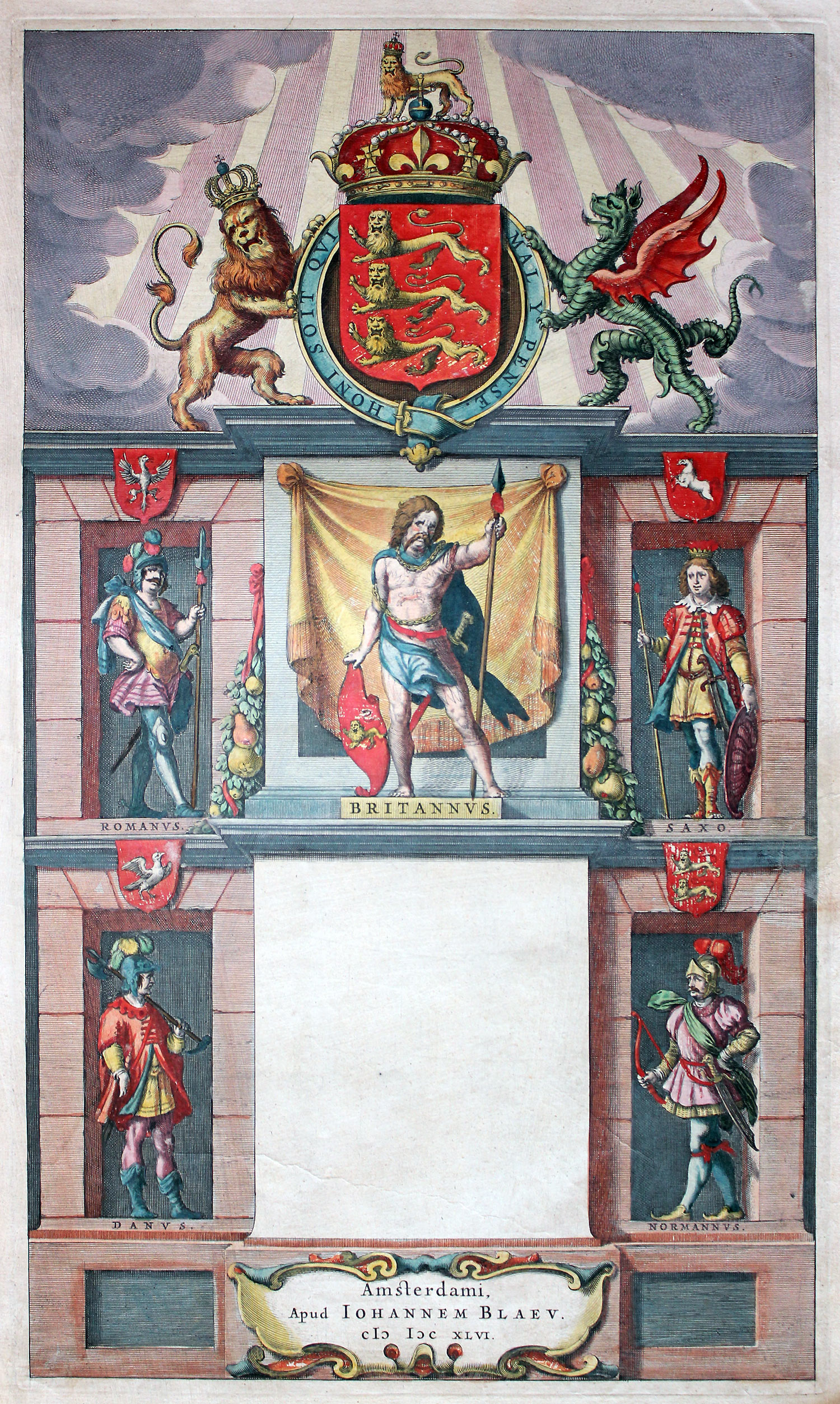 Blaeu Atlas frontispiece dated 1646 with blank title area  Blaeu Atlas frontispiece dated 1646 with blank title area