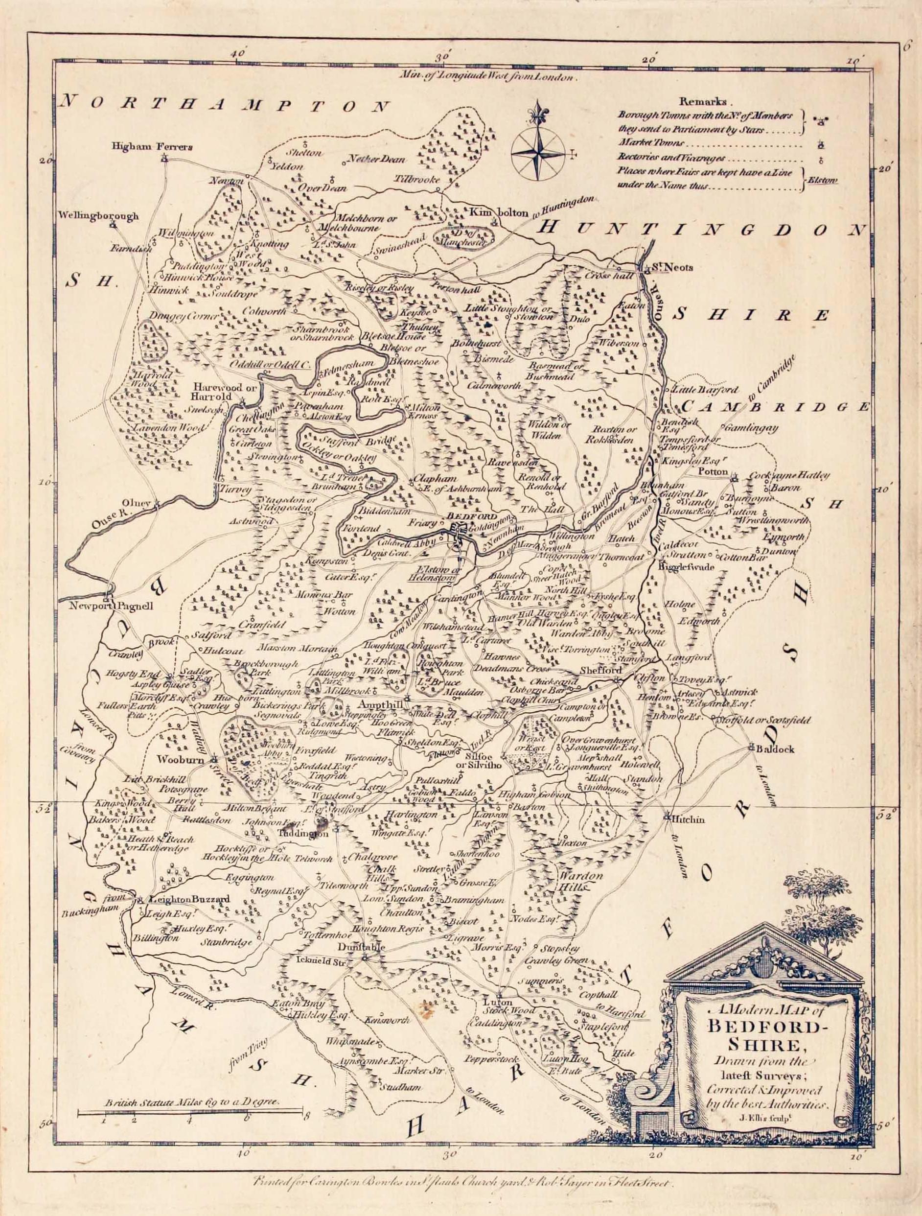 Map of Bedfordshire by Joseph Ellis 1777  Map of Bedfordshire by Joseph Ellis 1777