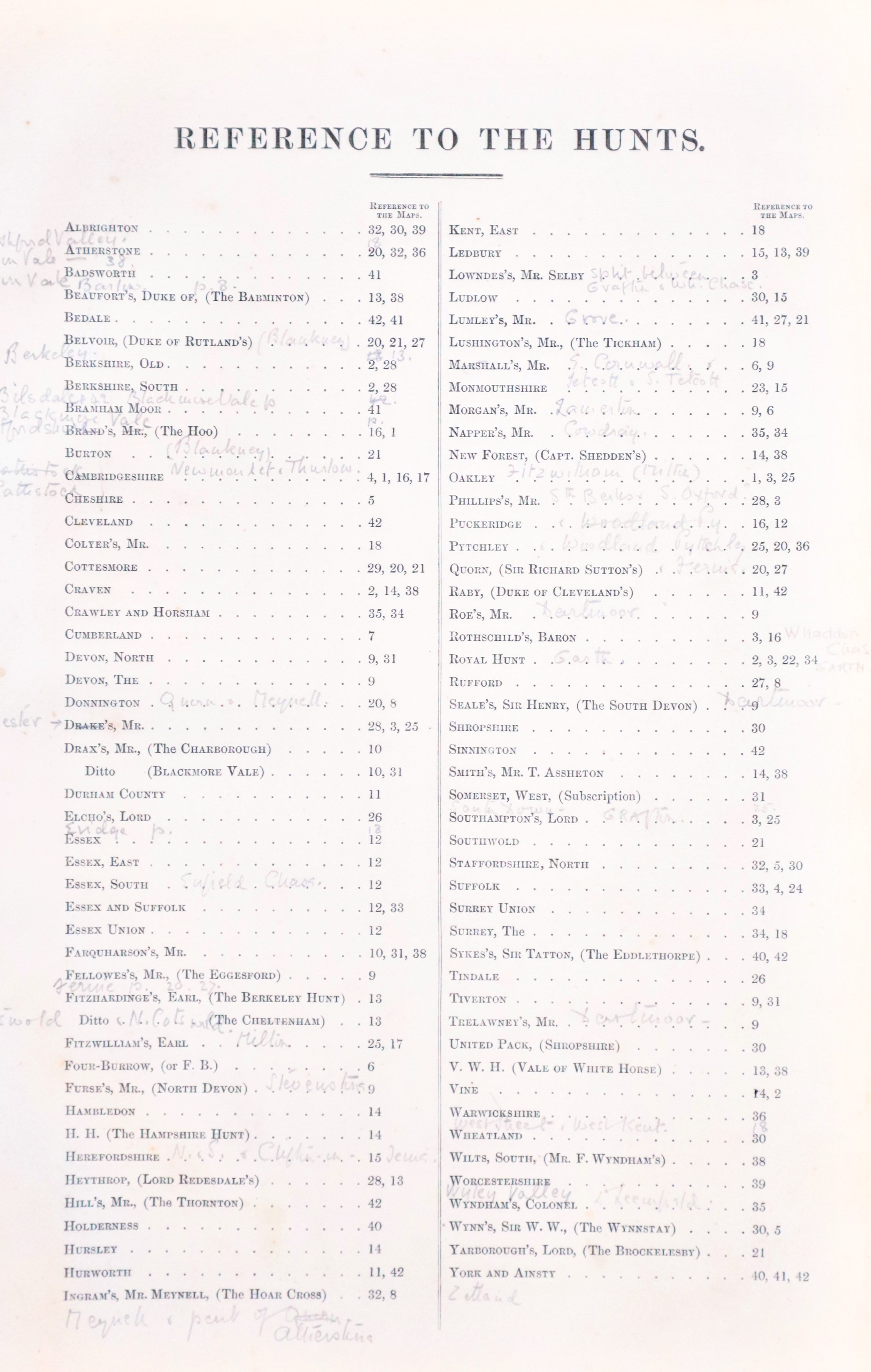 Hobson's Fox Hunting Atlas List of Hunts