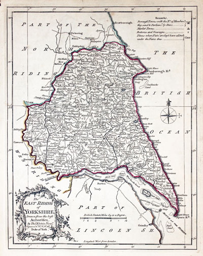  Map of Yorkshire East Riding by Thomas Kitchin 1765 