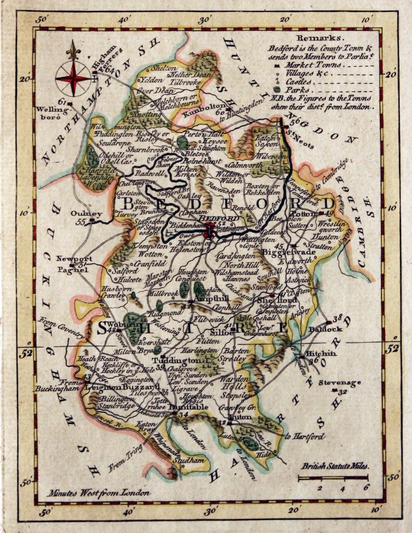 Bedfordshire, Thomas Kitchin & J C Capper 1769