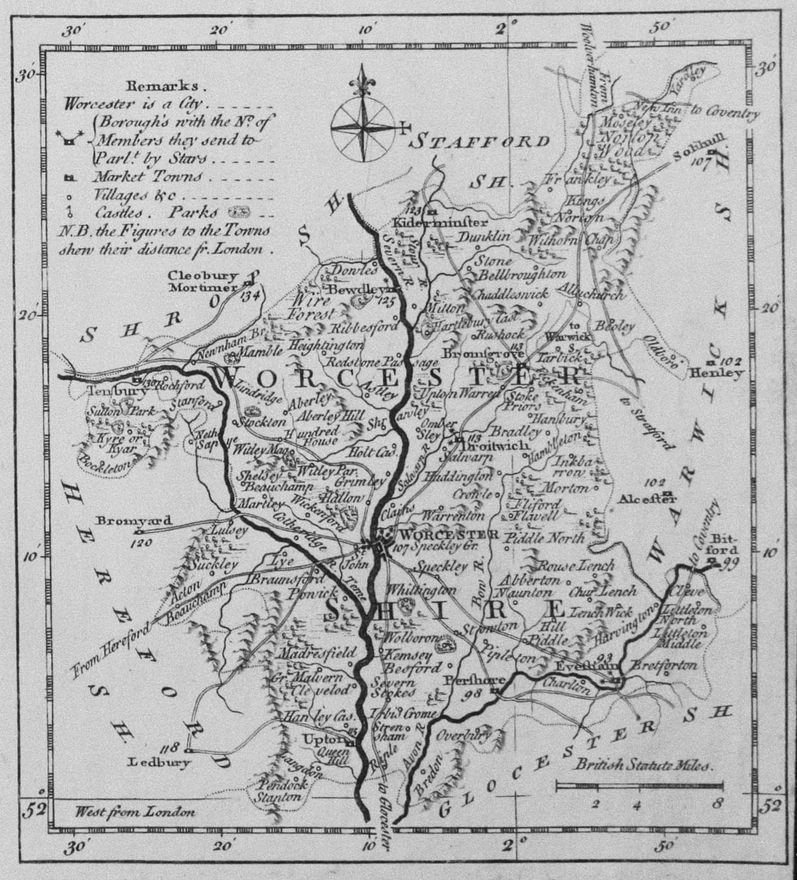Worcestershire, Thomas Kitchin & J C Capper 1769