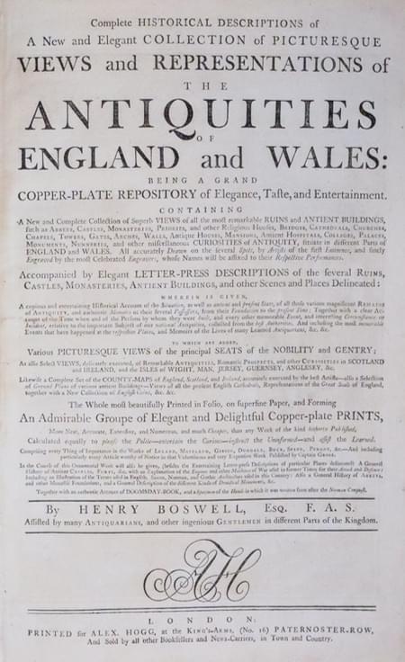 Title page to Bswell's Antiquities of England and Wales
