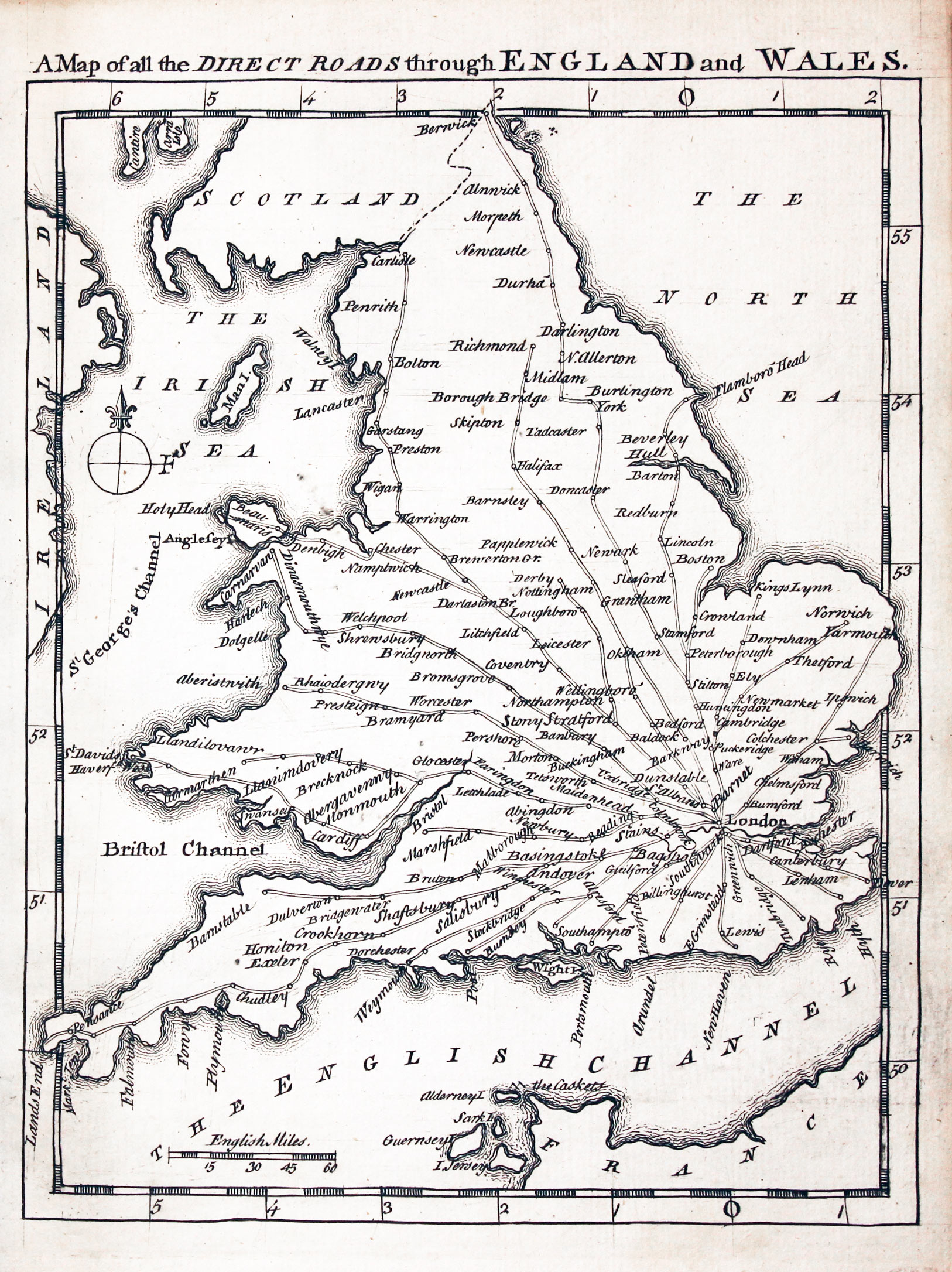 England and Wales Direct Roads by Kitchin & Jefferys 1749