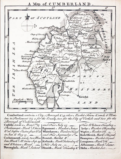 Map of Cumberland by Thomas Kitchin and Thomas Jeffereys 1749