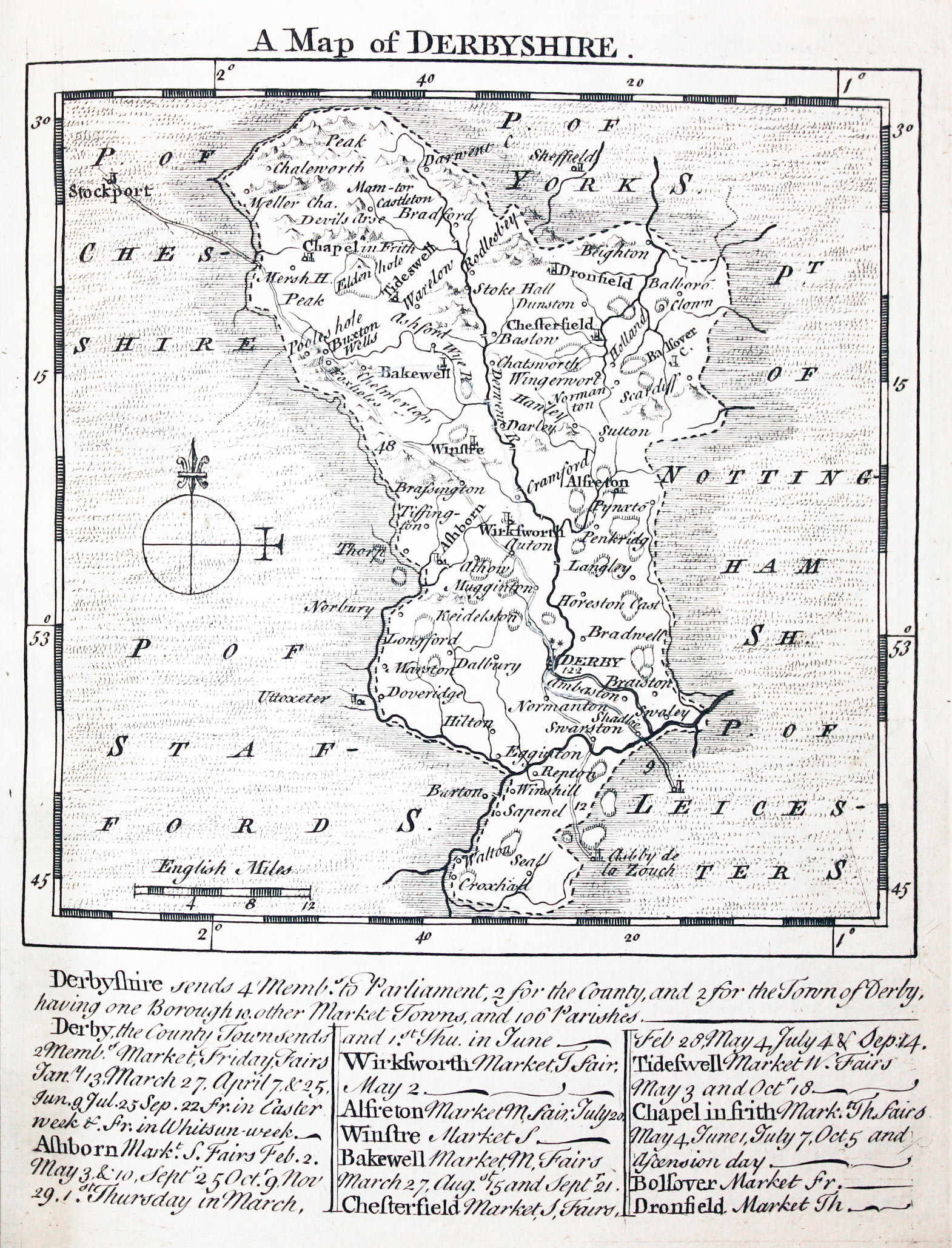 Map of Derbyshire by Thomas Kitchin and Thomas Jeffereys 1749