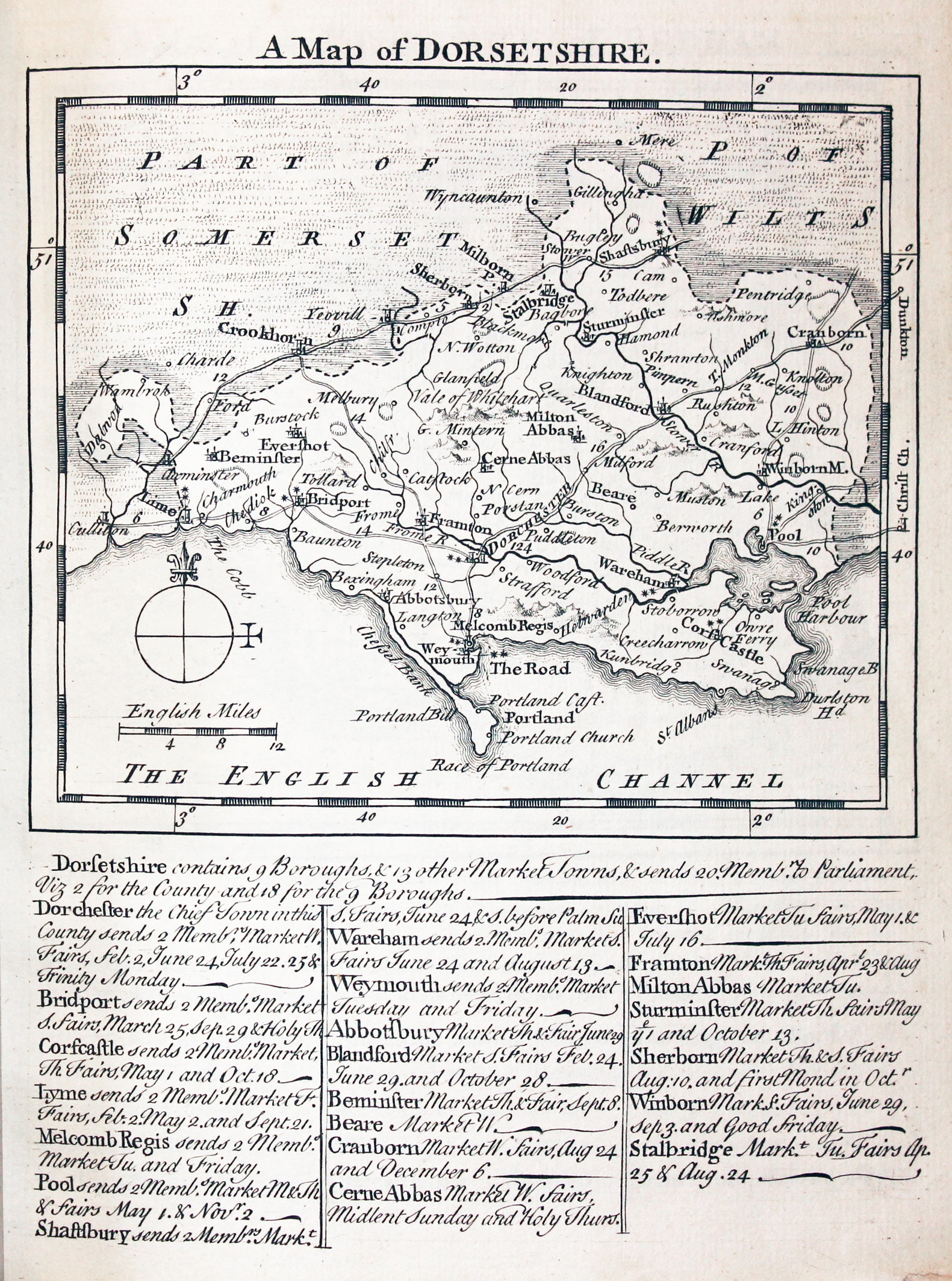 Map of Dorsetshire by Thomas Kitchin and Thomas Jeffereys 1749