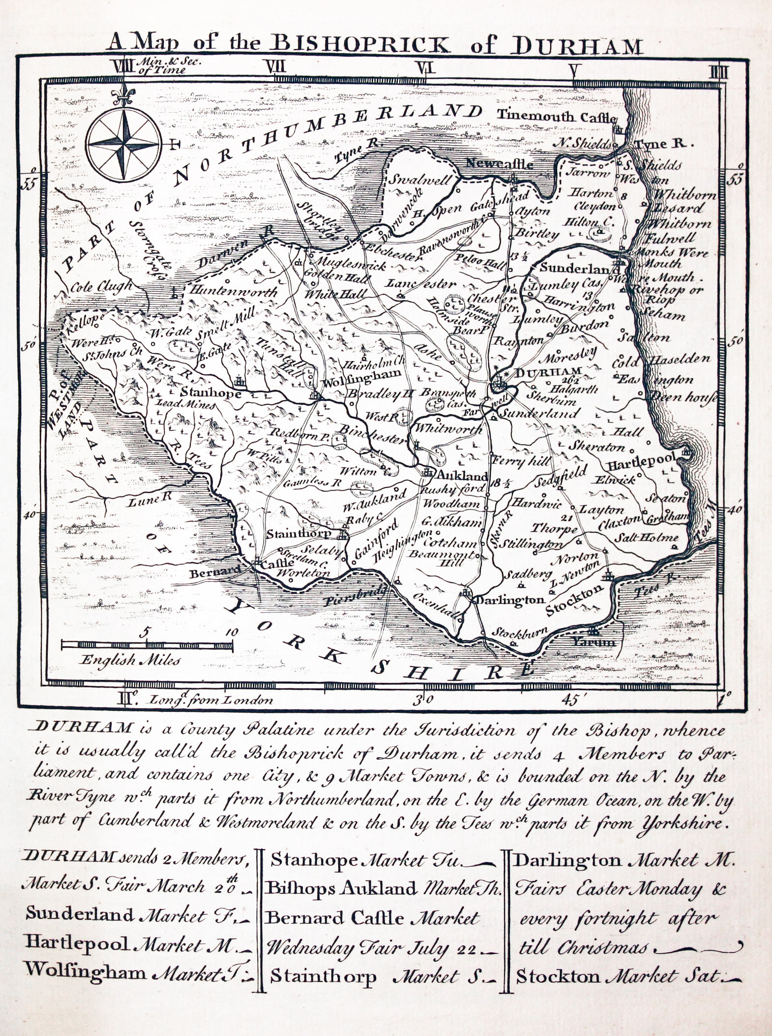 Map of County Durham by Thomas Kitchin and Thomas Jeffereys 1749