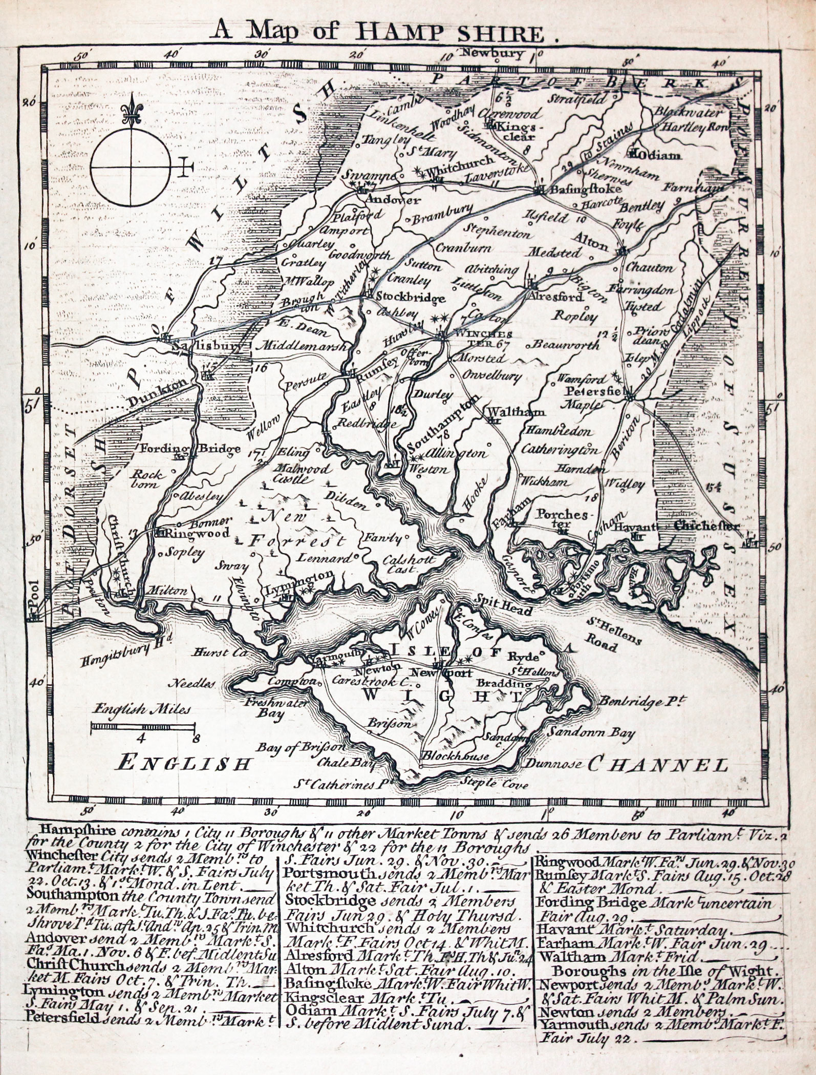 Map of Hampshire by Thomas Kitchin and Thomas Jeffereys 1749