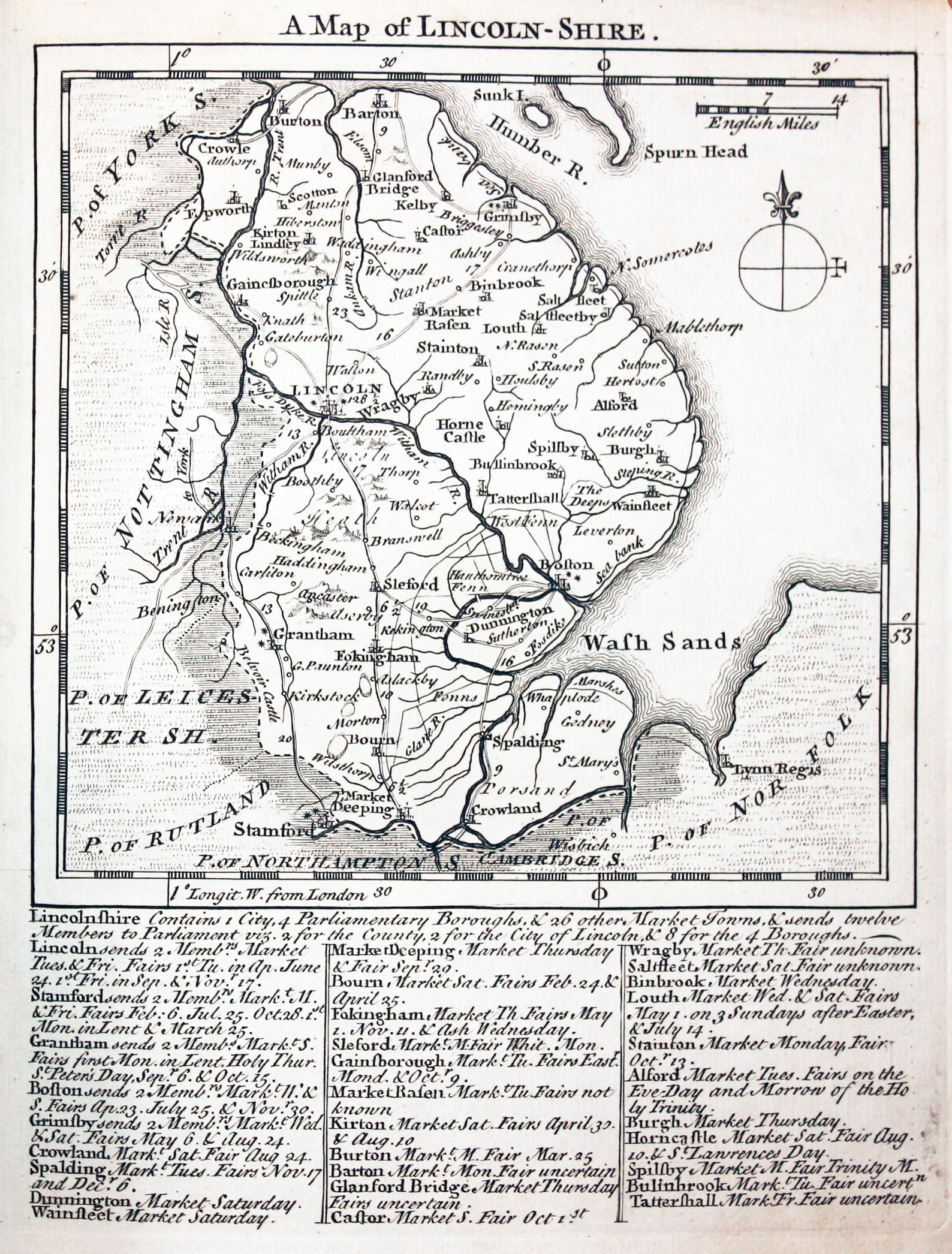 Map of Lincolnshire by Thomas Kitchin and Thomas Jeffereys 1749