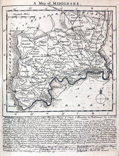 Map of Middlesex by Thomas Kitchin and Thomas Jeffereys 1749