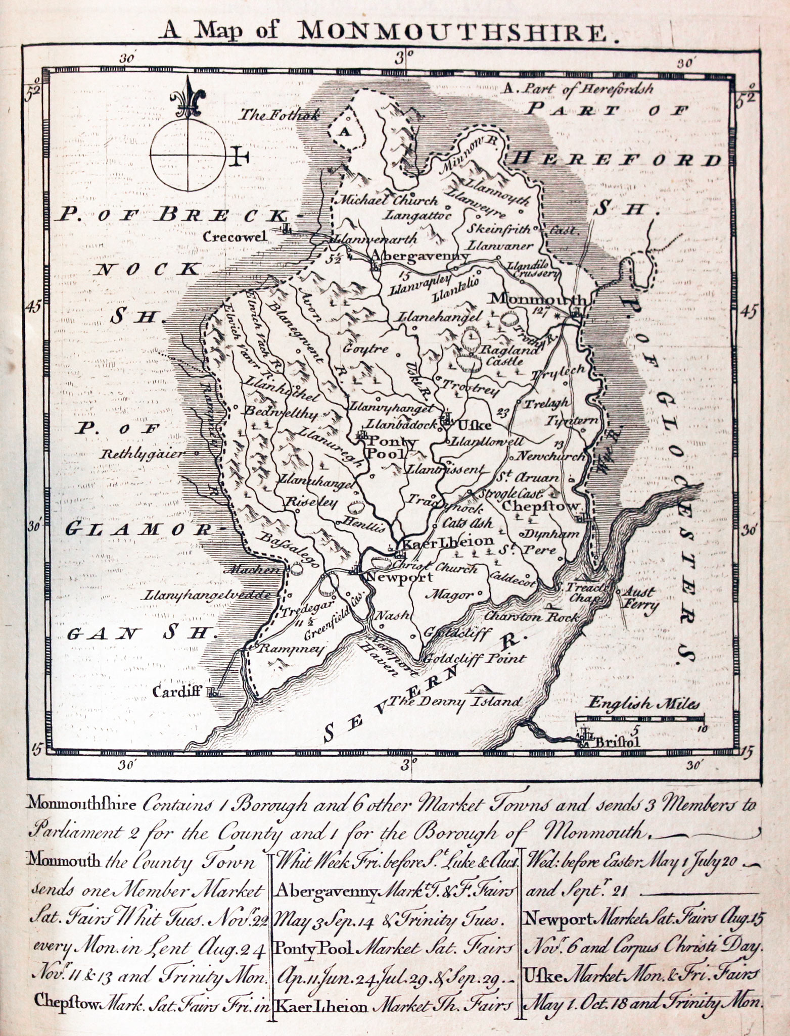 Map of Monmouthshire by Thomas Kitchin and Thomas Jeffereys 1749