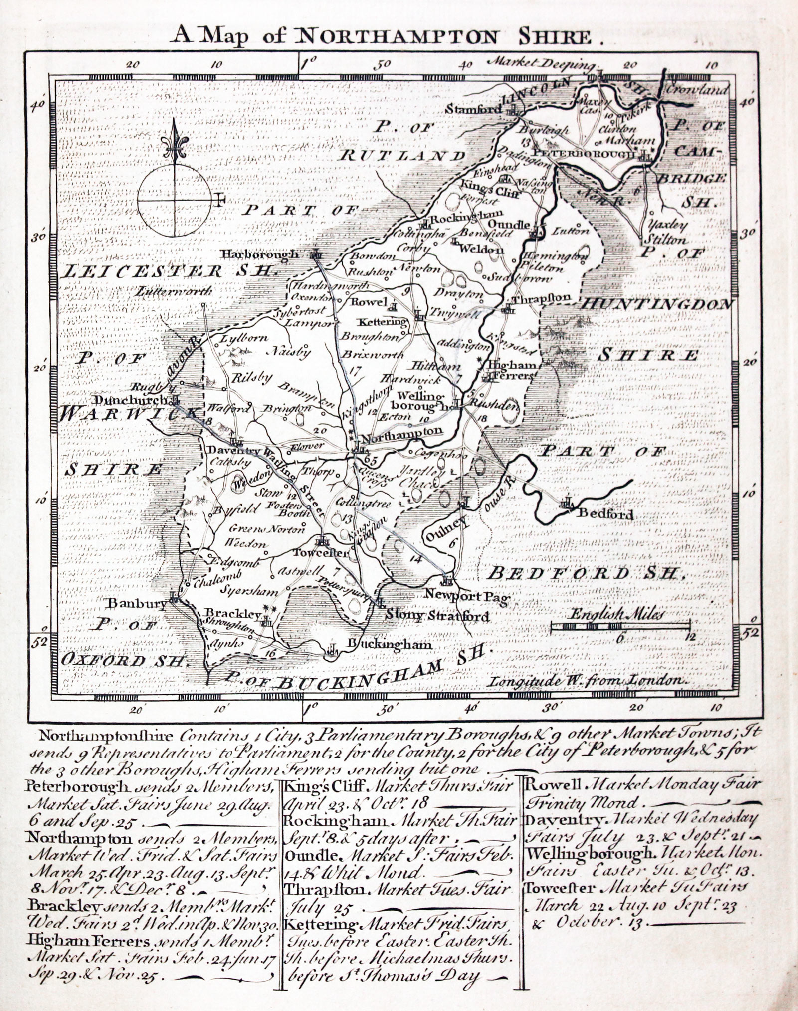 Map of Northamptonshire by Thomas Kitchin and Thomas Jeffereys 1749