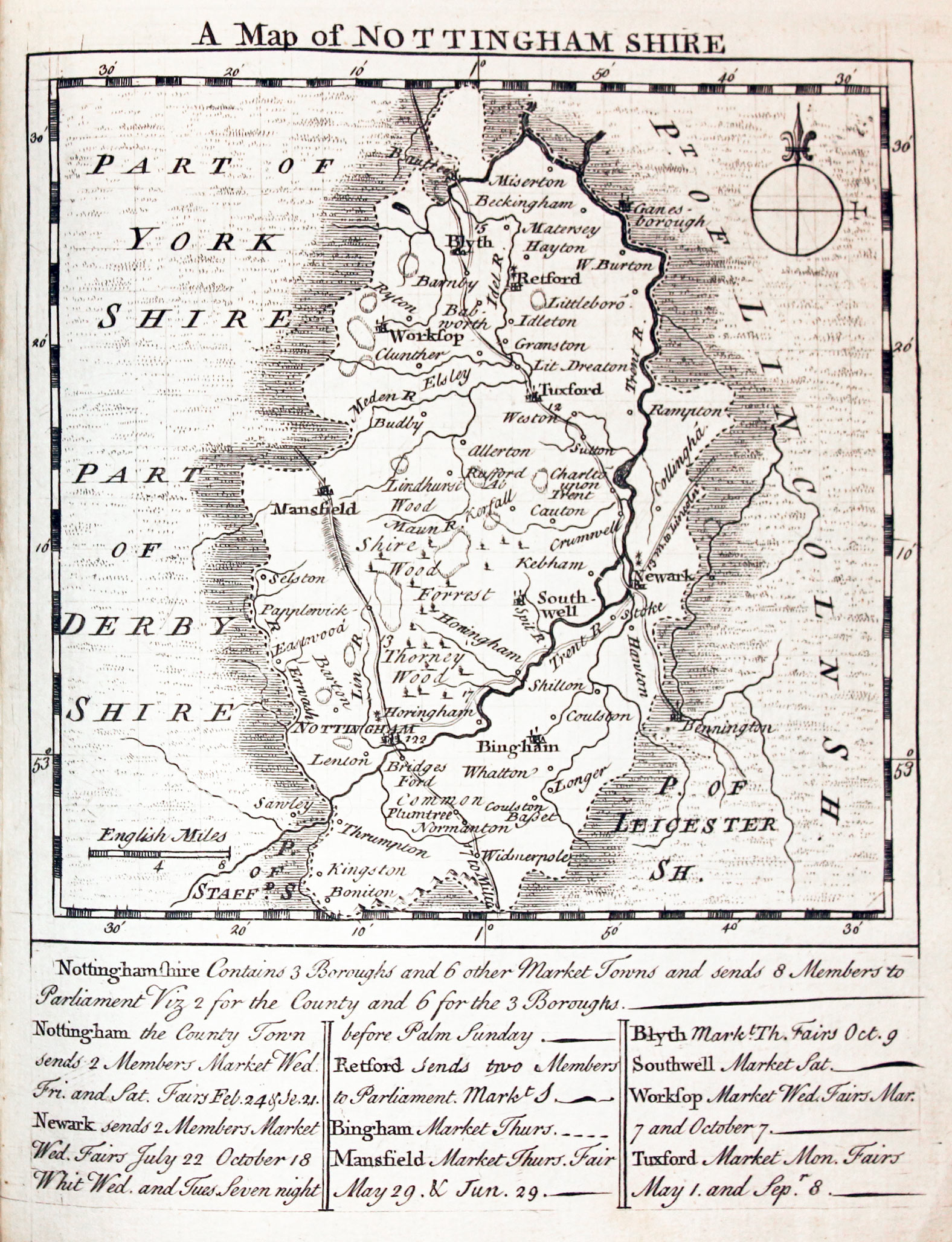 Map of Nottinghamshire by Thomas Kitchin and Thomas Jeffereys 1749
