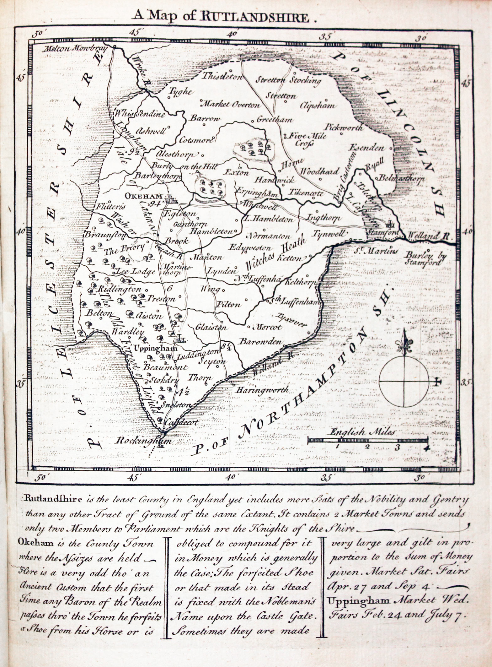 Map of Rutlandshire by Thomas Kitchin and Thomas Jeffereys 1749