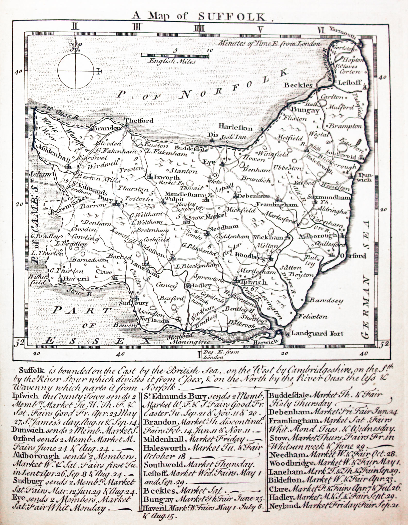 Map of Suffolk by Thomas Kitchin and Thomas Jeffereys 1749