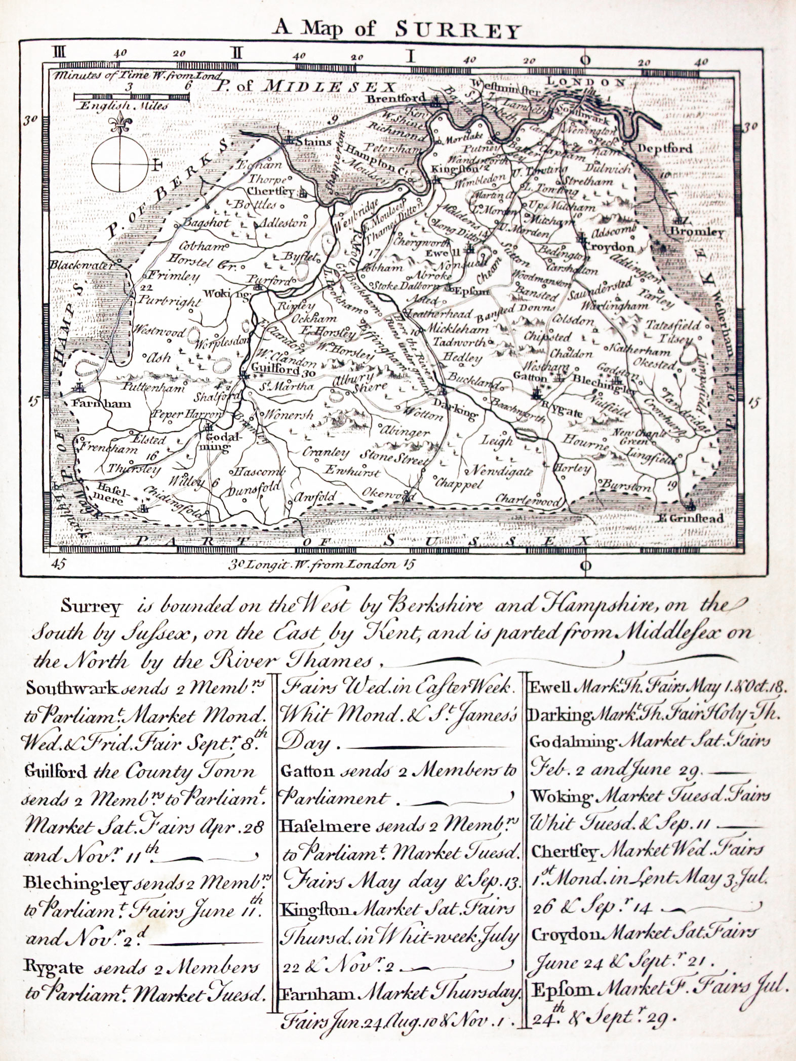 Map of Surrey by Thomas Kitchin and Thomas Jeffereys 1749