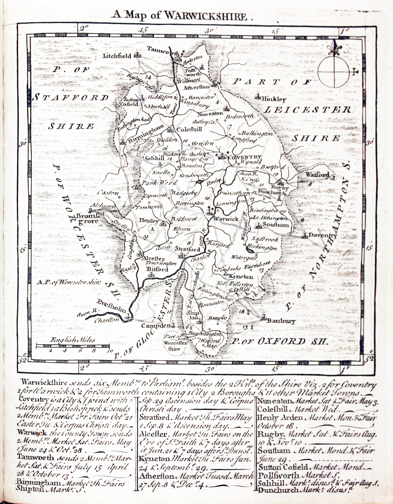 Map of Warwickshire by Thomas Kitchin and Thomas Jeffereys 1749