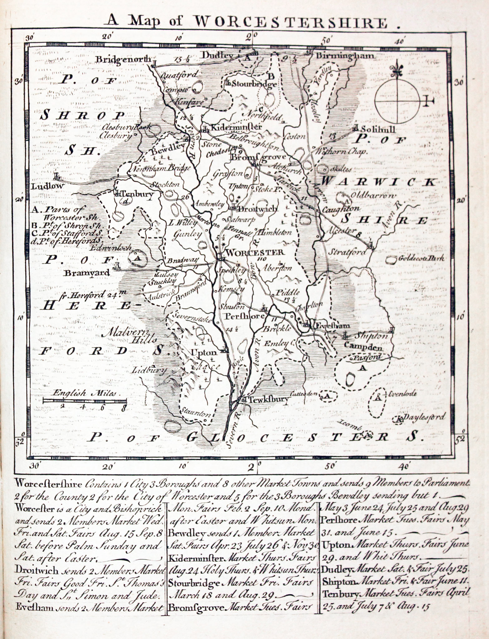 Map of Worcestershire by Thomas Kitchin and Thomas Jeffereys 1749