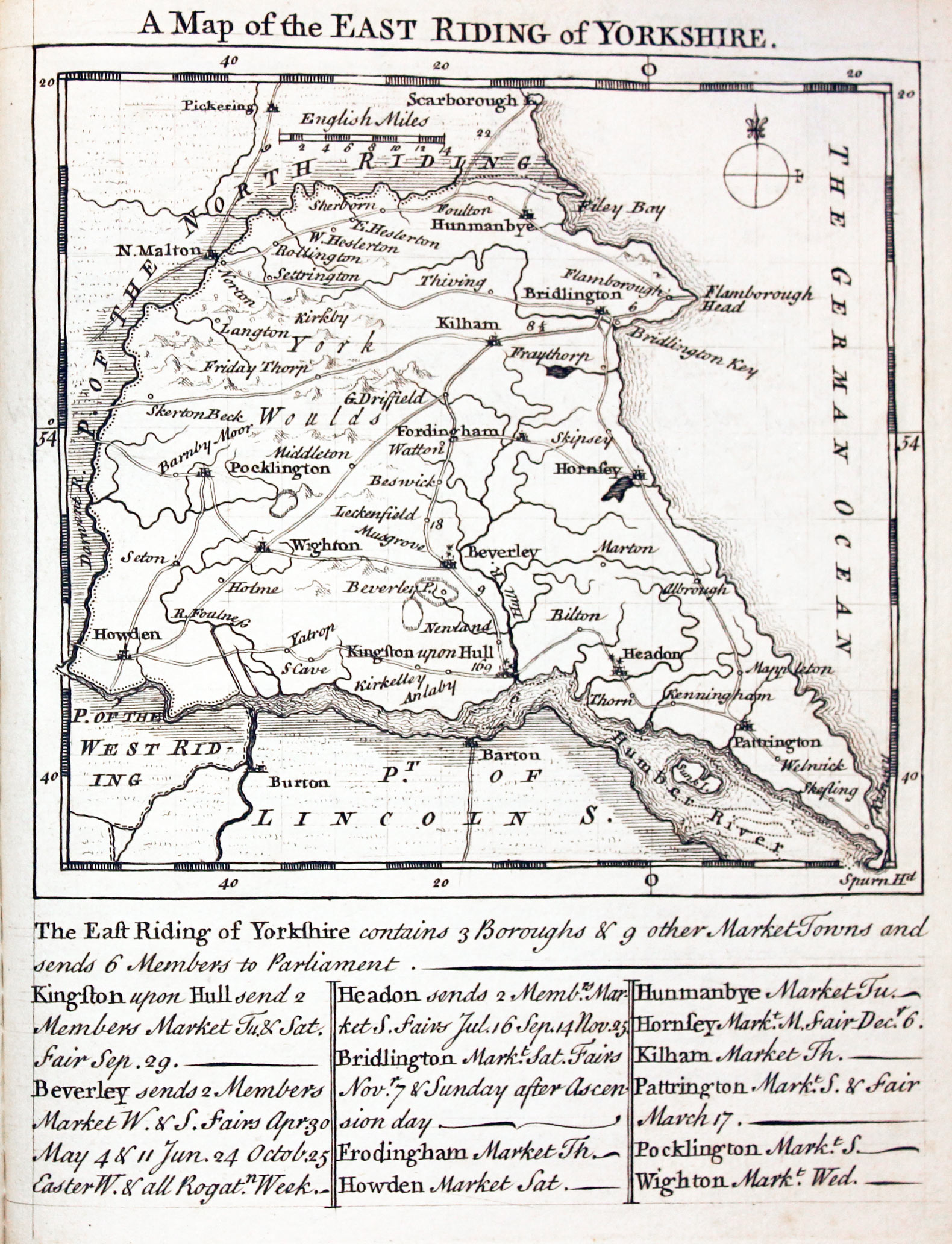 Map of Yorkshire East Riding by Thomas Kitchin and Thomas Jeffereys 1749