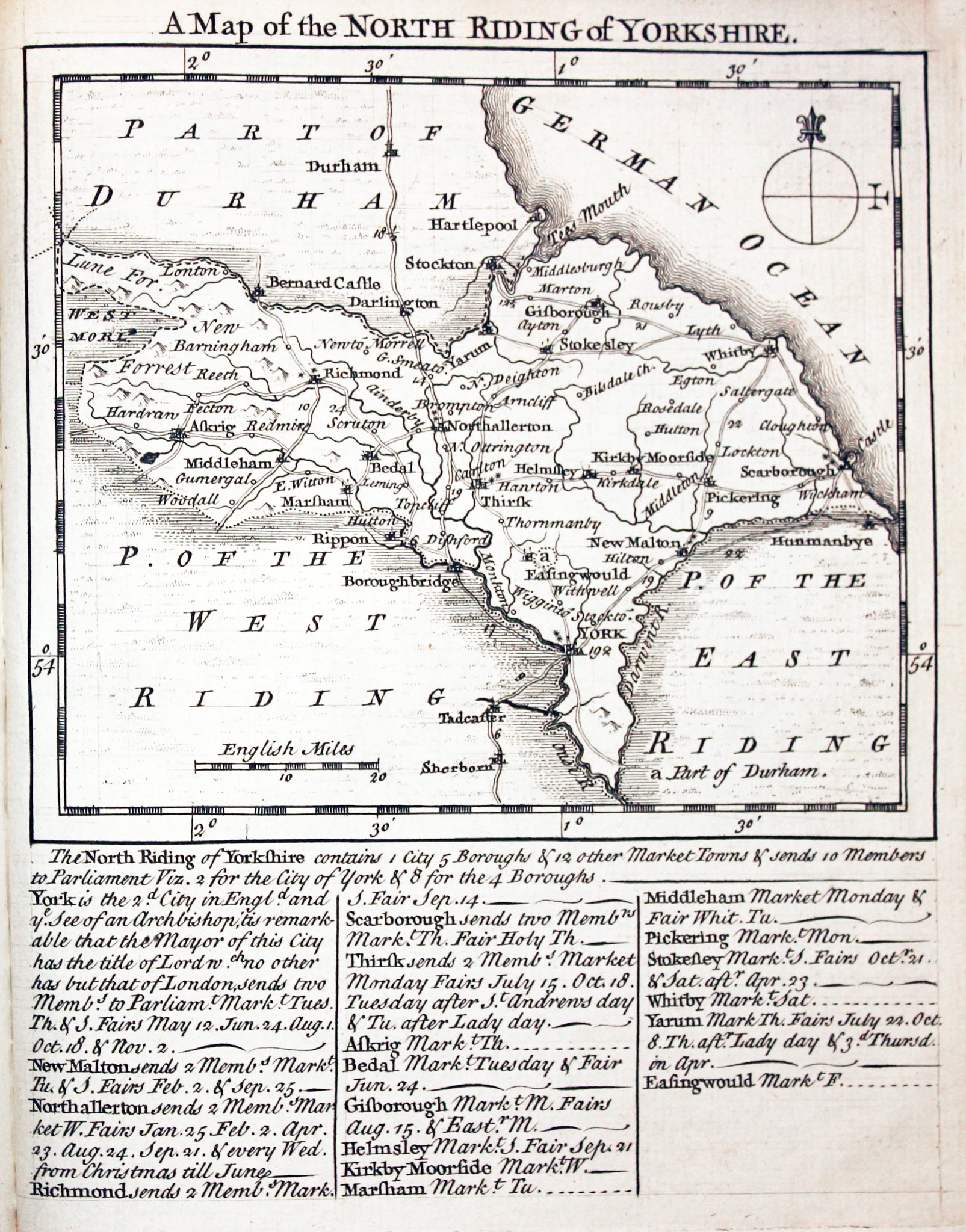 Map of Yorkshire North Riding by Thomas Kitchin and Thomas Jeffereys 1749