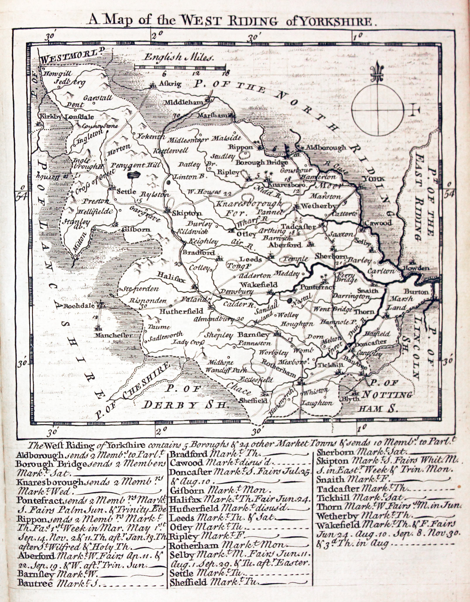 Map of Yorkshire West Riding by Thomas Kitchin and Thomas Jeffereys 1749