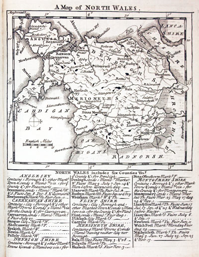 Map of North Wales by Thomas Kitchin and Thomas Jeffereys 1749