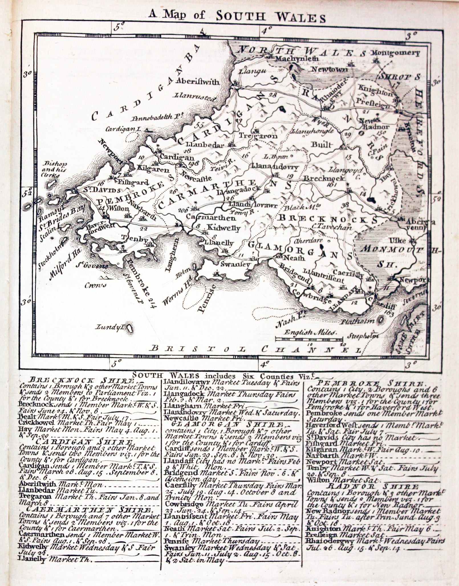 Map of South Wales by Thomas Kitchin and Thomas Jeffereys 1749