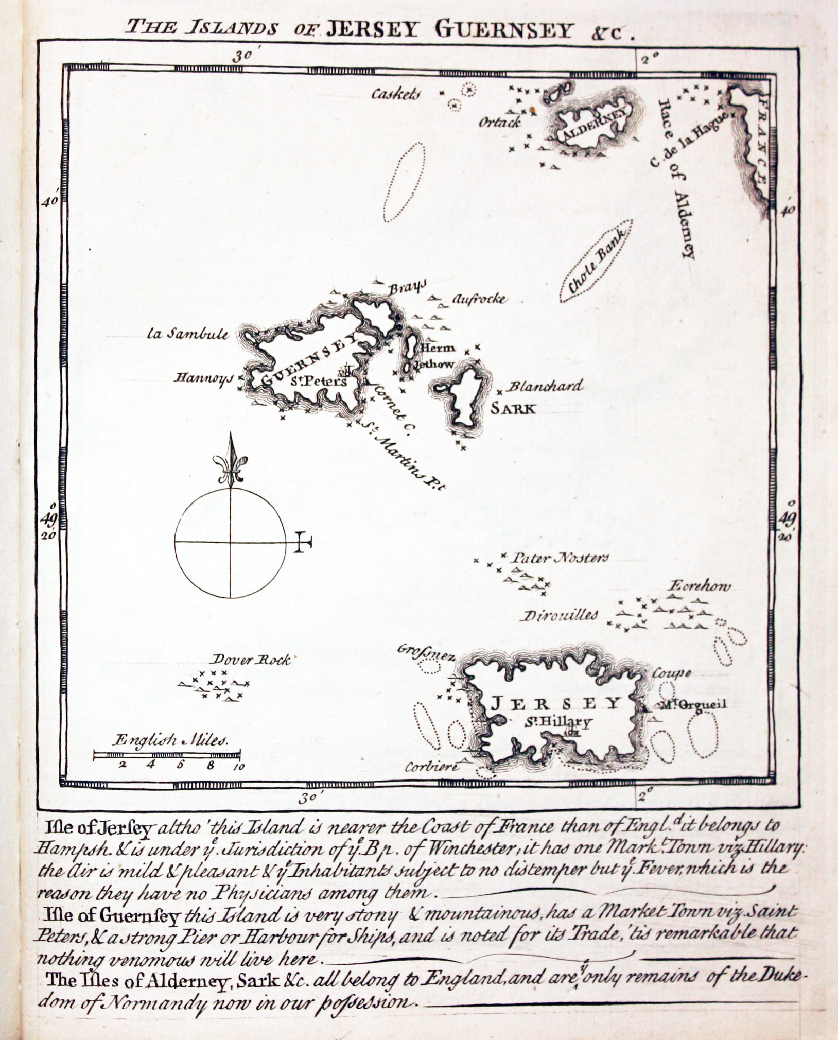 Map of Jersey and Guernsey by Thomas Kitchin and Thomas Jeffereys 1749