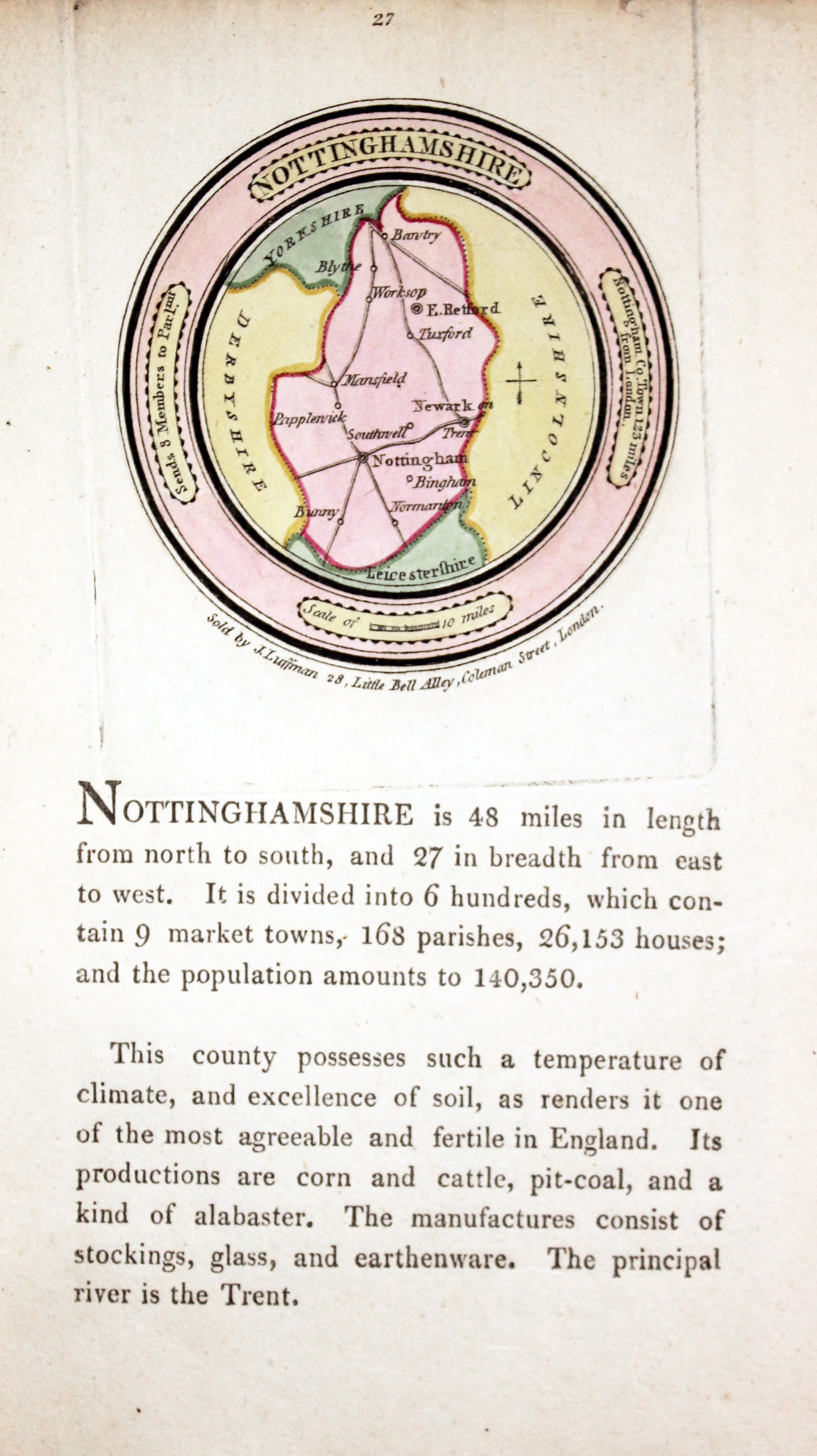 Map of Nottinghamshire by John Luffman 1803