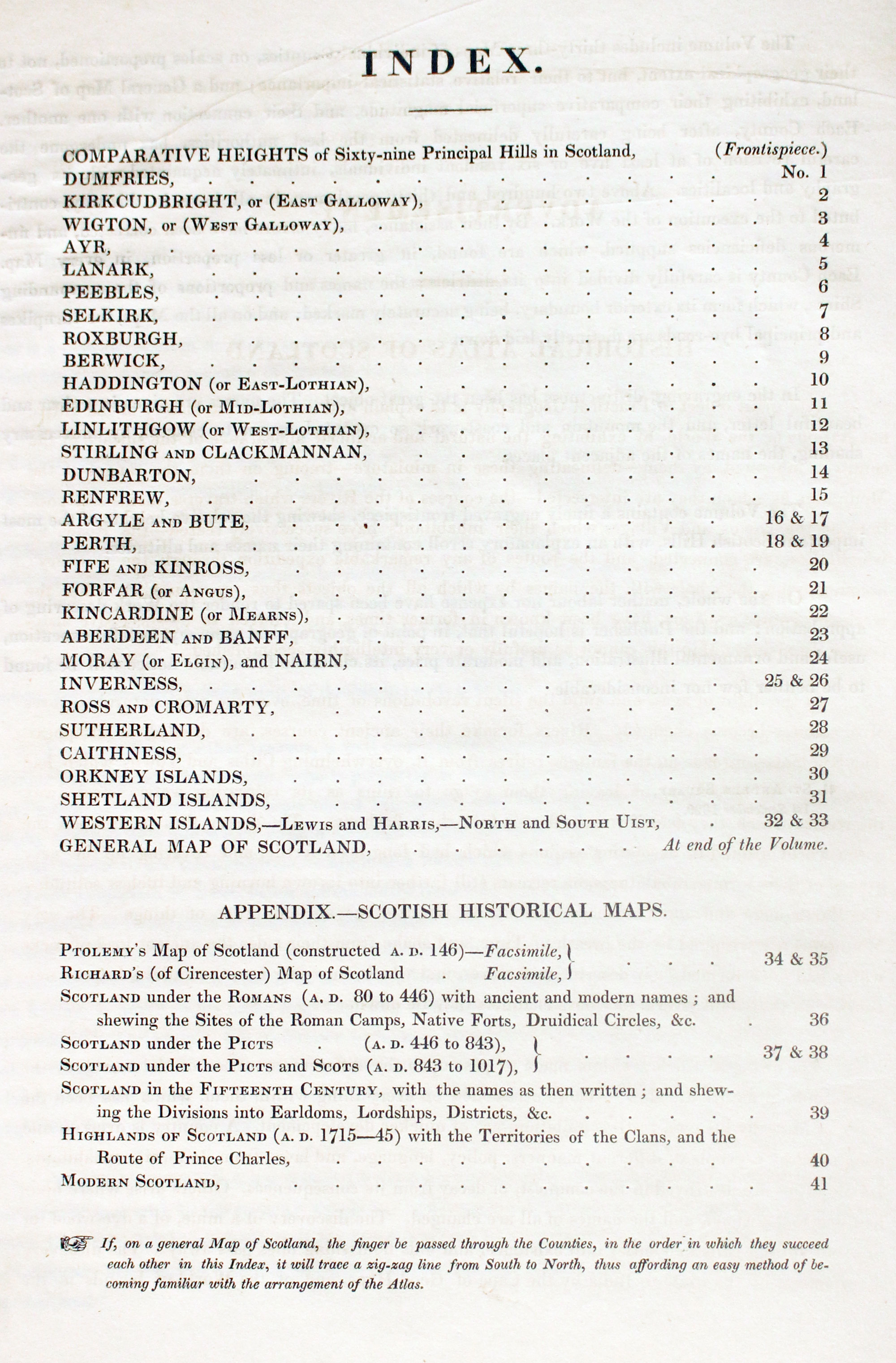 Index to Lothian's County Atlas of Scotland 1826