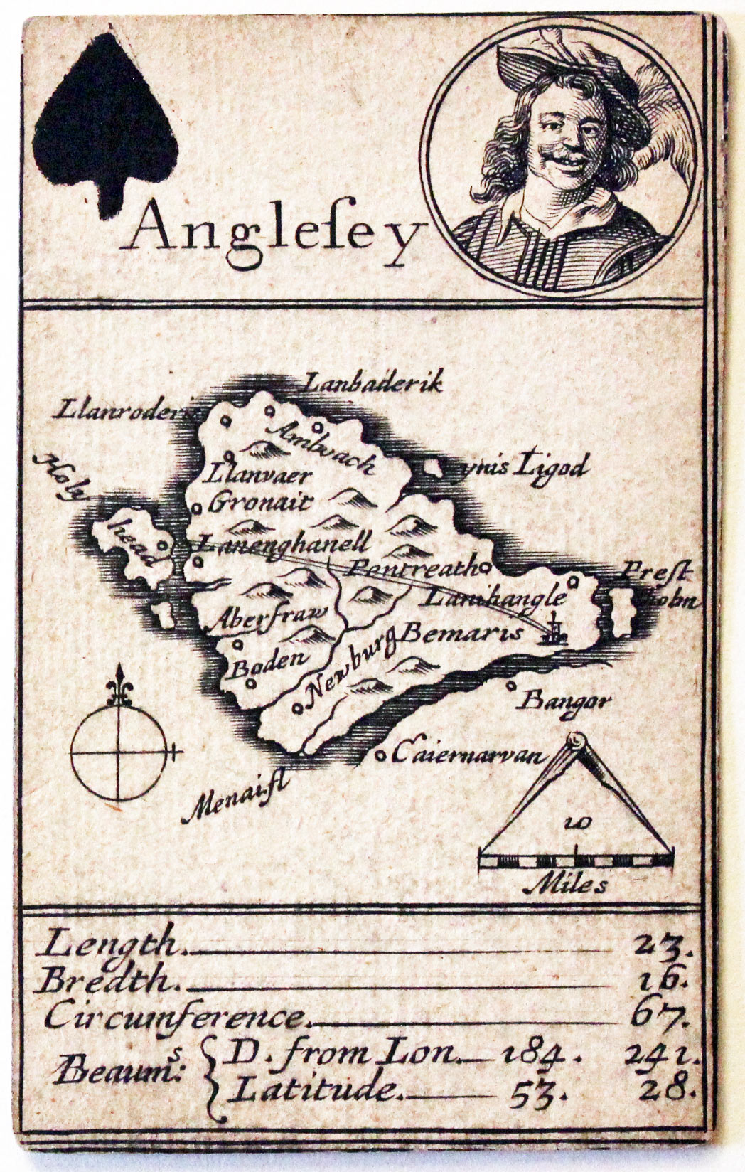 Morden's playing card of Anglesey, Knave of Spades circa 1676