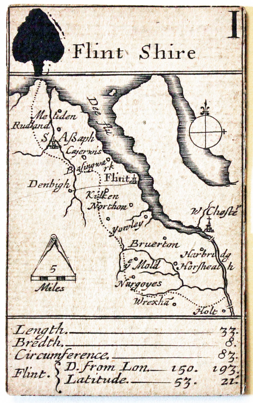 Robert Morden's playing card of Flintshire