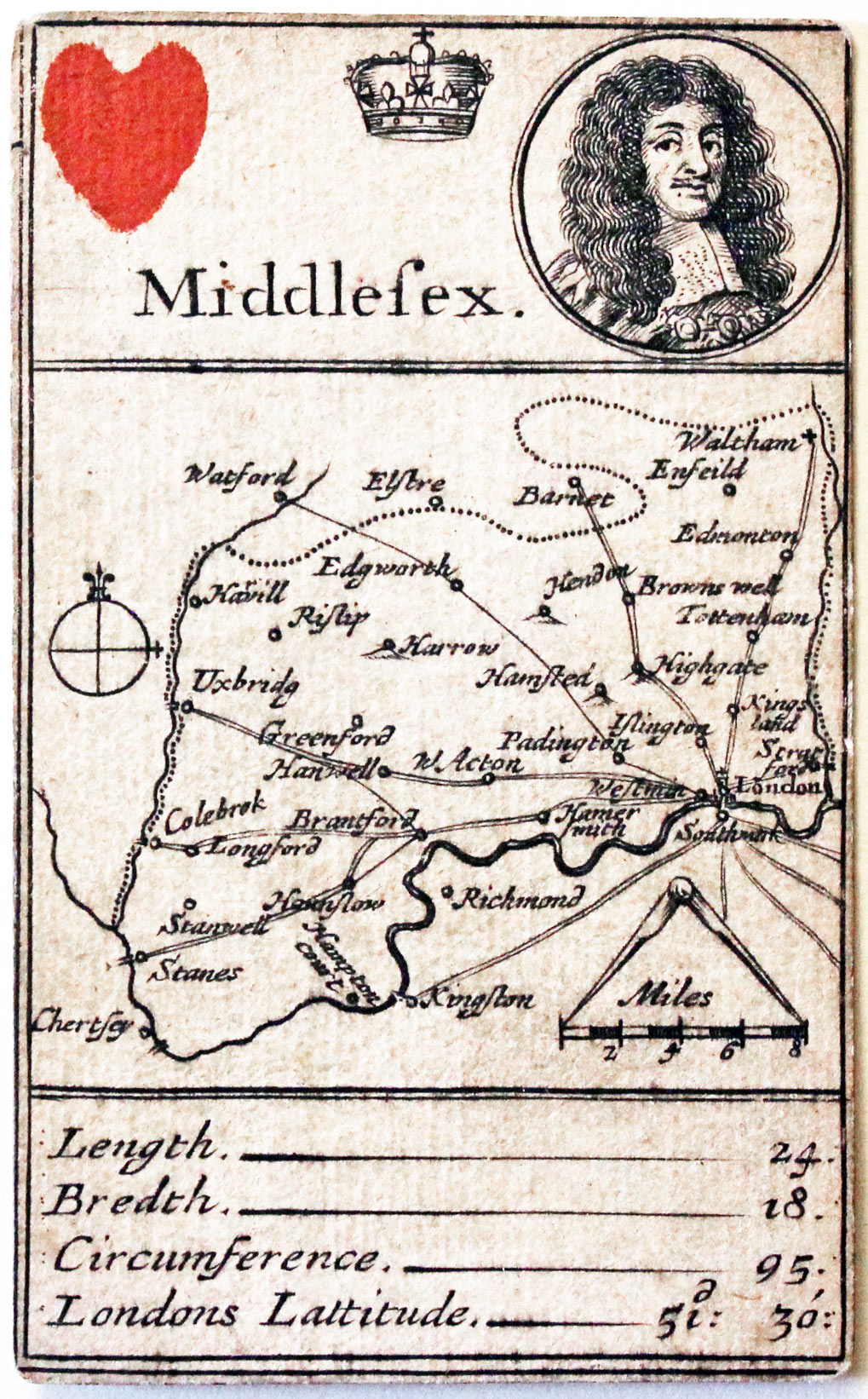 Robert Morden's playing card of Middlesex