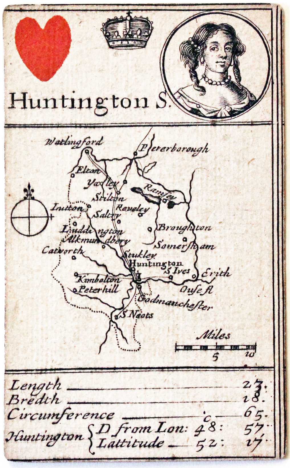 Robert Morden's playing card of Huntingdonshire