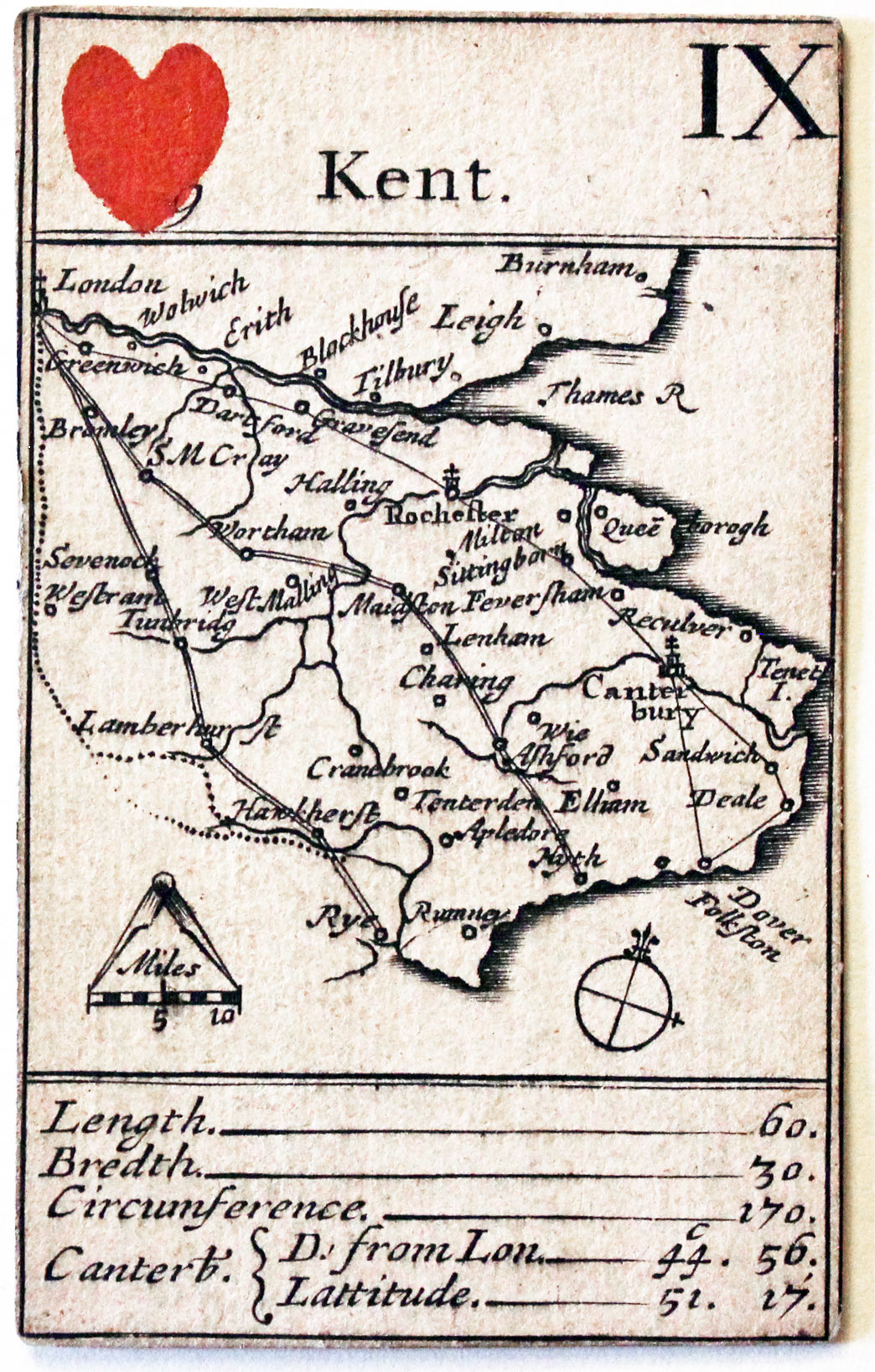 Robert Morden's playing card of Kent