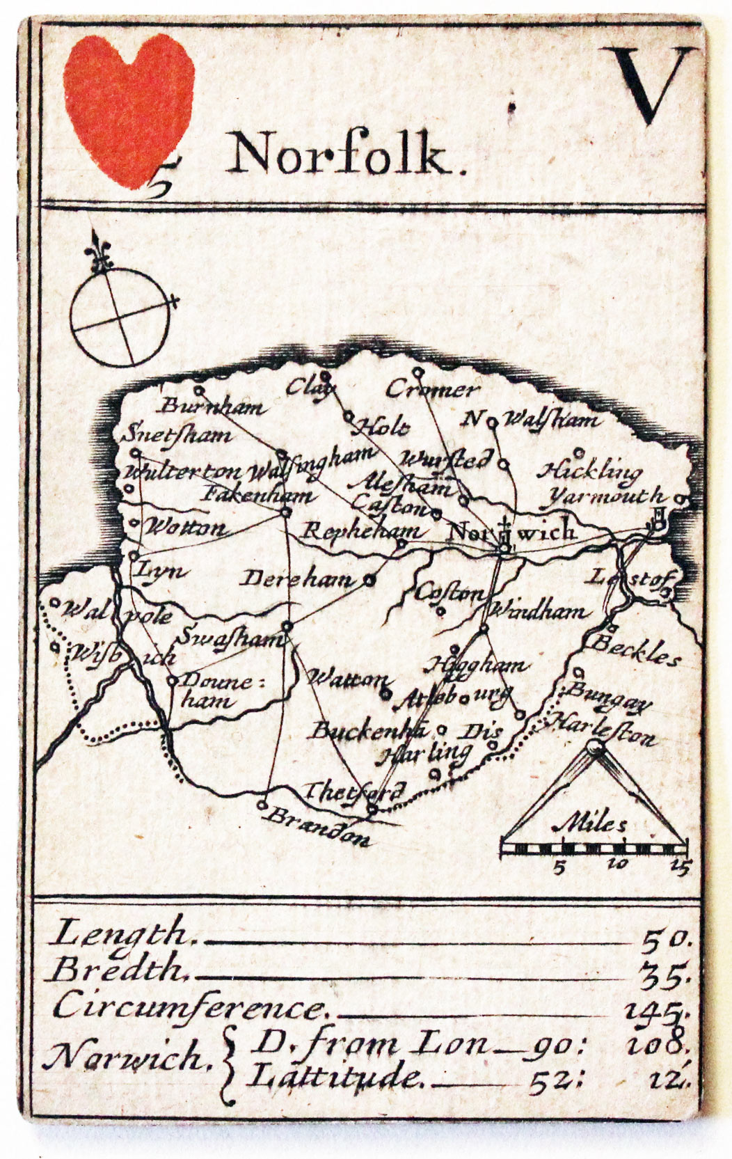 Robert Morden's playing card of Norfolk