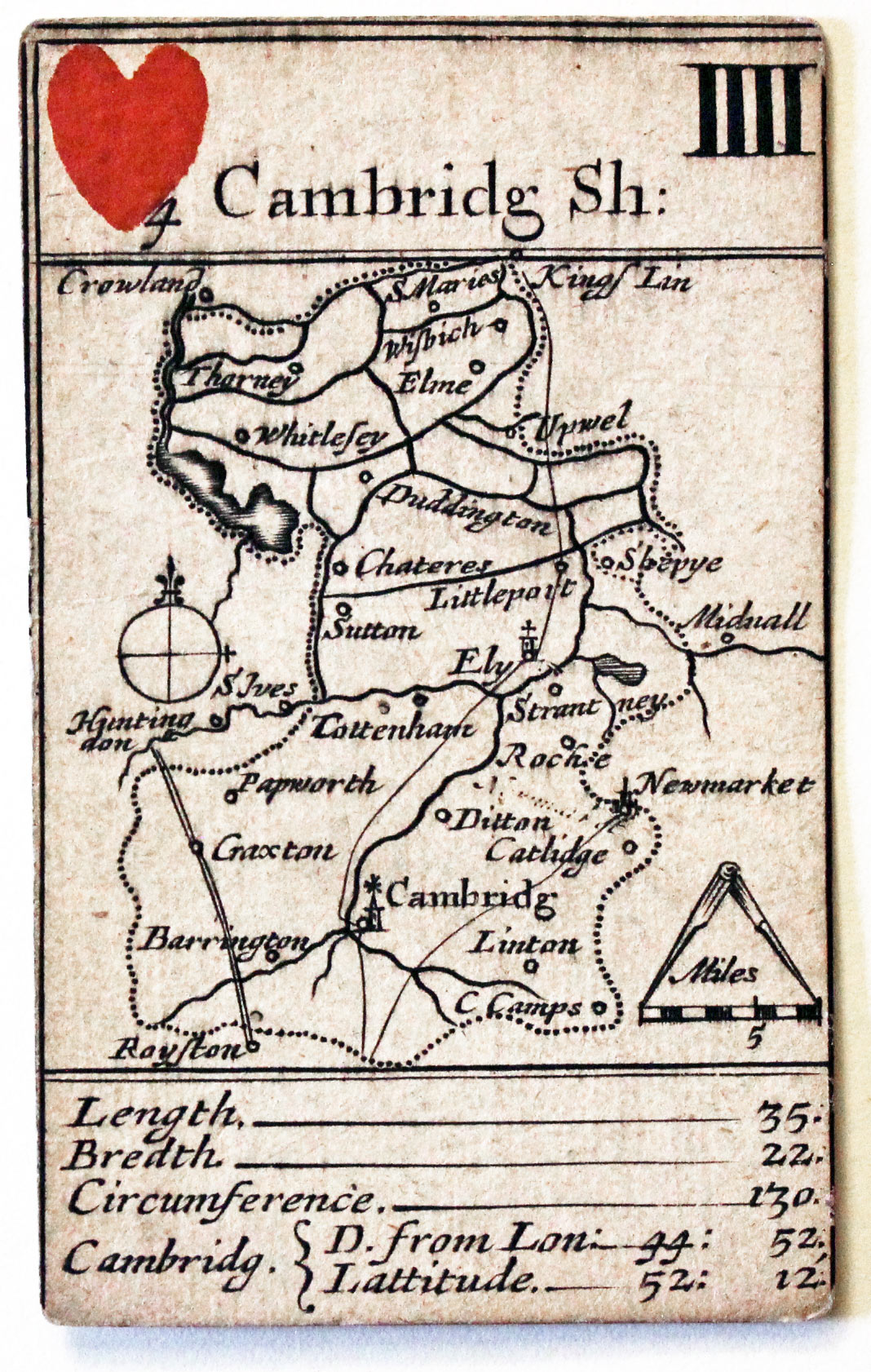 Robert Morden's playing card of Cambridgeshire