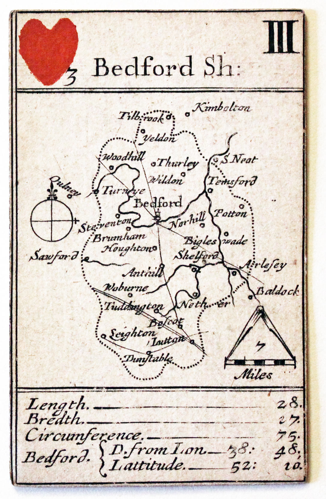 Robert Morden's playing card of Bedfordshire