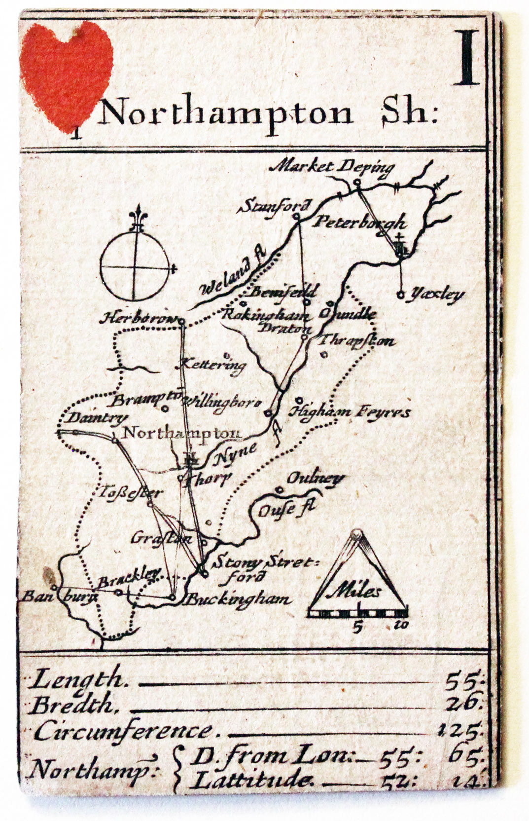 Robert Morden's playing card of Notthamptonshire