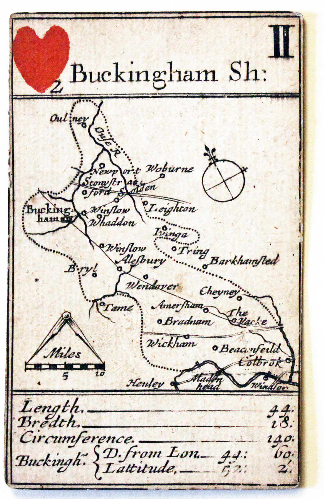 Robert Morden's playing card of Buckinghamshire