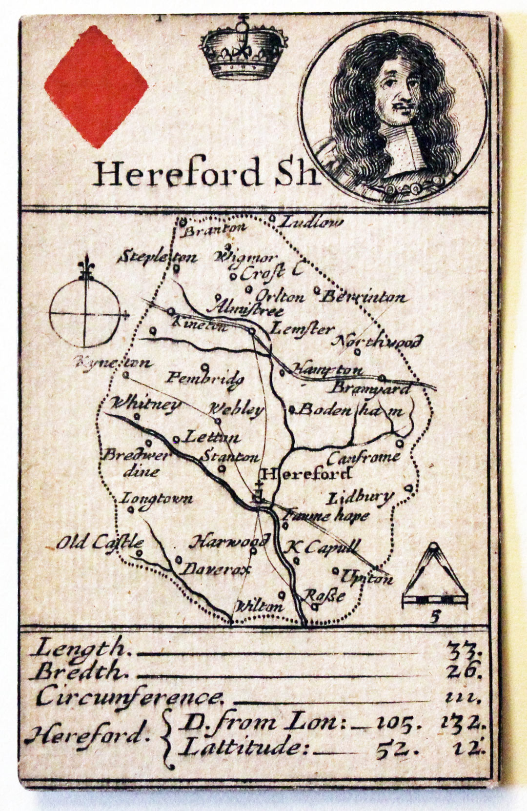 Robert Morden's playing card of Herefordshire